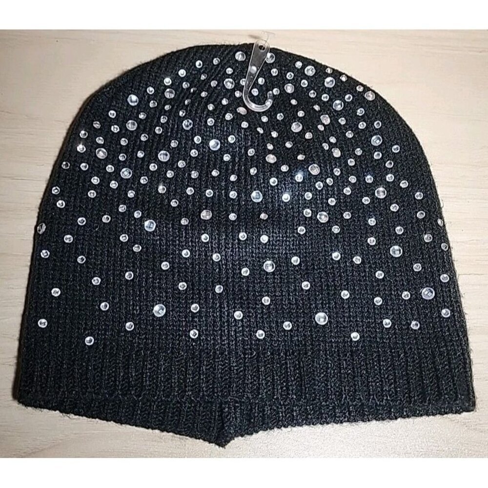 Charming Charlie Women Black With Rhinestone Beanie One Size